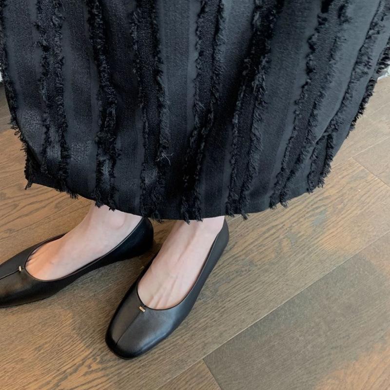 [SheII] Super soft version~ the ro * lambskin square head flat bottom grandma shoes women's single shoes commuting