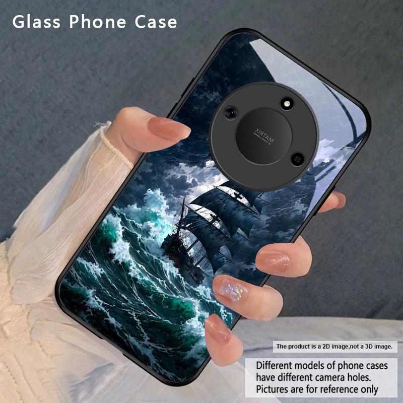 Sea storm small sailboat For Honor Magic 4 5 6 Pro 7 X6 X9c X9 X6b X8 X9b X5b X8b 30 Pro+ 50 Pro 70 90 200 Lite Glass Phone Case