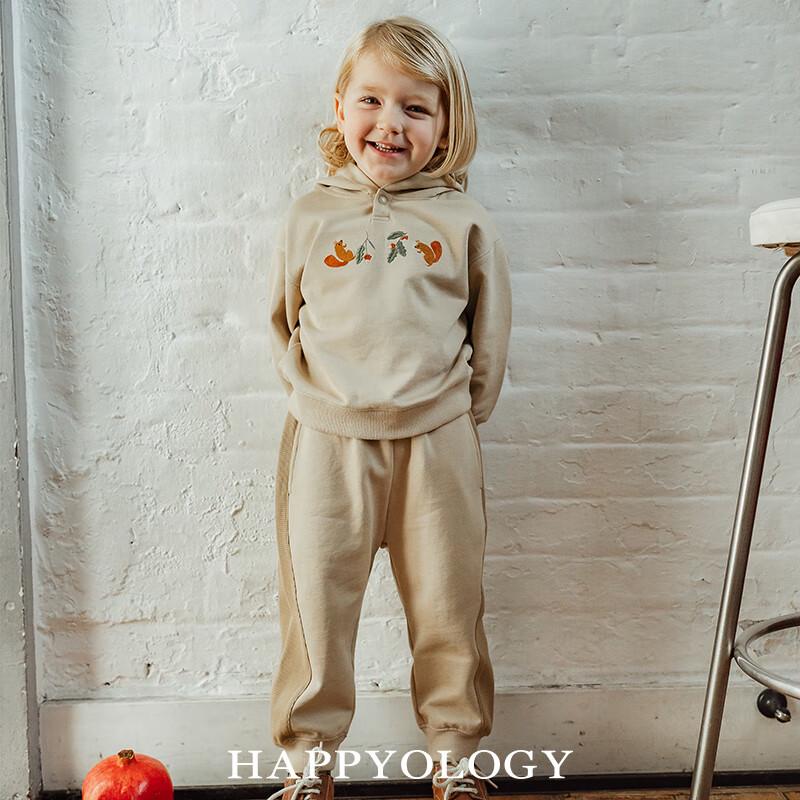 Хлопковый свитшот с капюшоном и вышивкой для детей Happyology 7Y хаки
