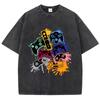 Game Console Graffiti Printing Washed TShirt Cotton T Shirts ONeck Comfortable Distressed Tops Summer Mans Clothes