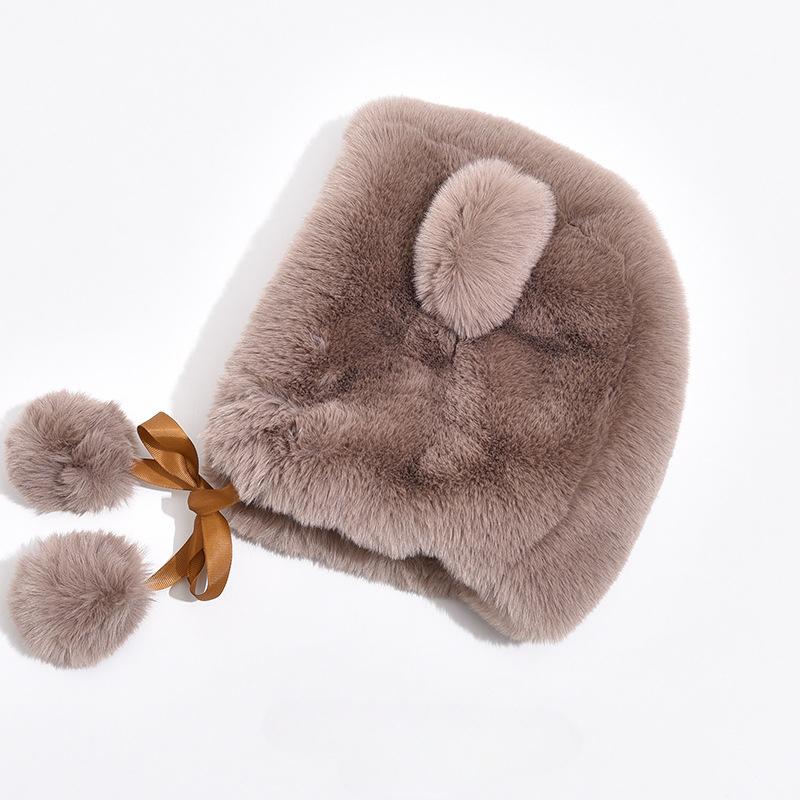 Bear Ears Hat Female Fall and Winter Sweet and Cute Lei Feng Cap Plush Ball Ball Hundred with Ear Protection Warm Cycling