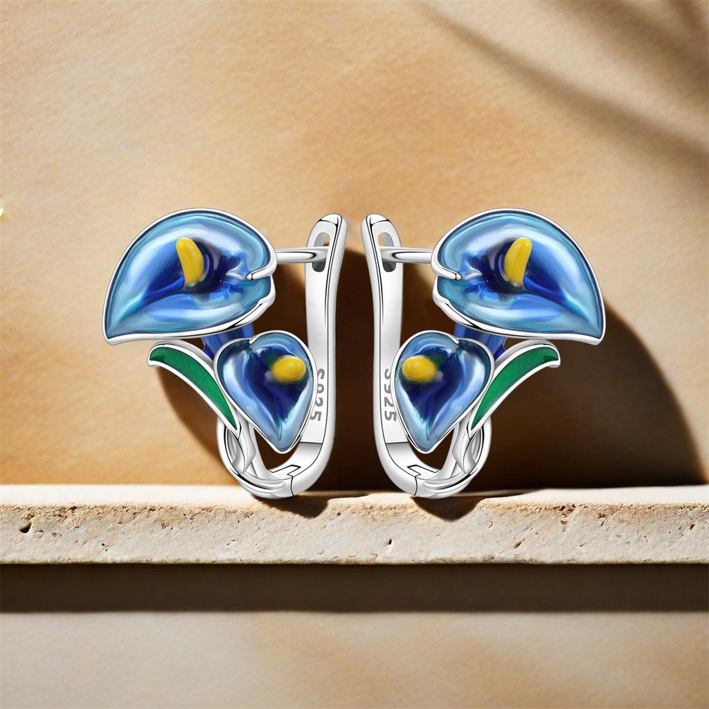 Orstarry Orijinal 925 Ayar Mavi At Nalı Lotus Küpeler Kadın Küpe Uçları Halka Küpe Yıldönümü Takıları Trend Hediye