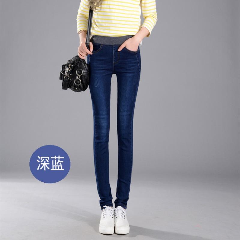 Elastic waist velvet jeans women's autumn and winter, new high waist elastic small feet pencil pants