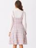Allegra K Women's Tweed Dress, Sleeveless, Square Neck, Check Pattern, A-Line, Pinafore, Overall Dress, Pink, Size L
