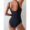 Women'S Black Fitted Jumpsuit with Pleated Texture Design - Features Mesh Decoration on The Shoulder Straps, Elegant And Stylish Swimwear