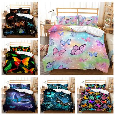 3D Butterfly Bedding Set Bedroom Quilt Cover Pillowcase Double Bed Full Size Bedspread Set Washable Zipper Comfortable Home Decoration