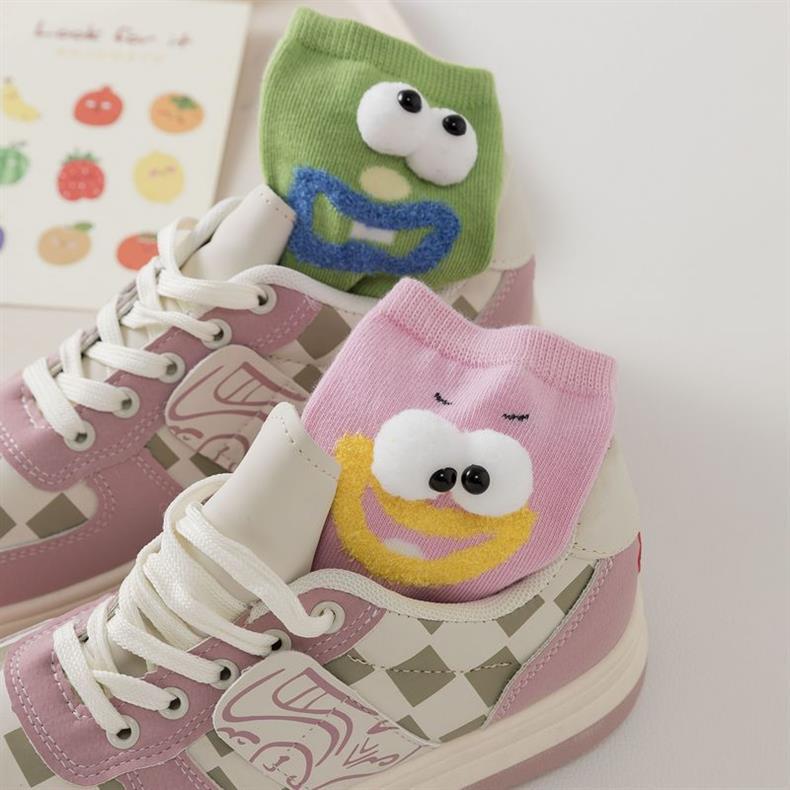 3 Pairs Women's Spring Summer New Cotton Socks Cute Cartoon Ugly Cute Little Eyes MidTube Pile Pile Socks Sweet Style Kawaii