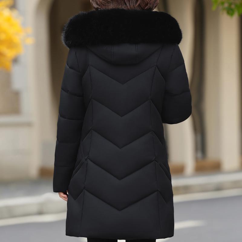 Plus Size XL-6XL Winter Long Coat Female Outerwears Hooded Elegant Faux Fur Collar Loose Thick Warm Middle Age Woman Parka