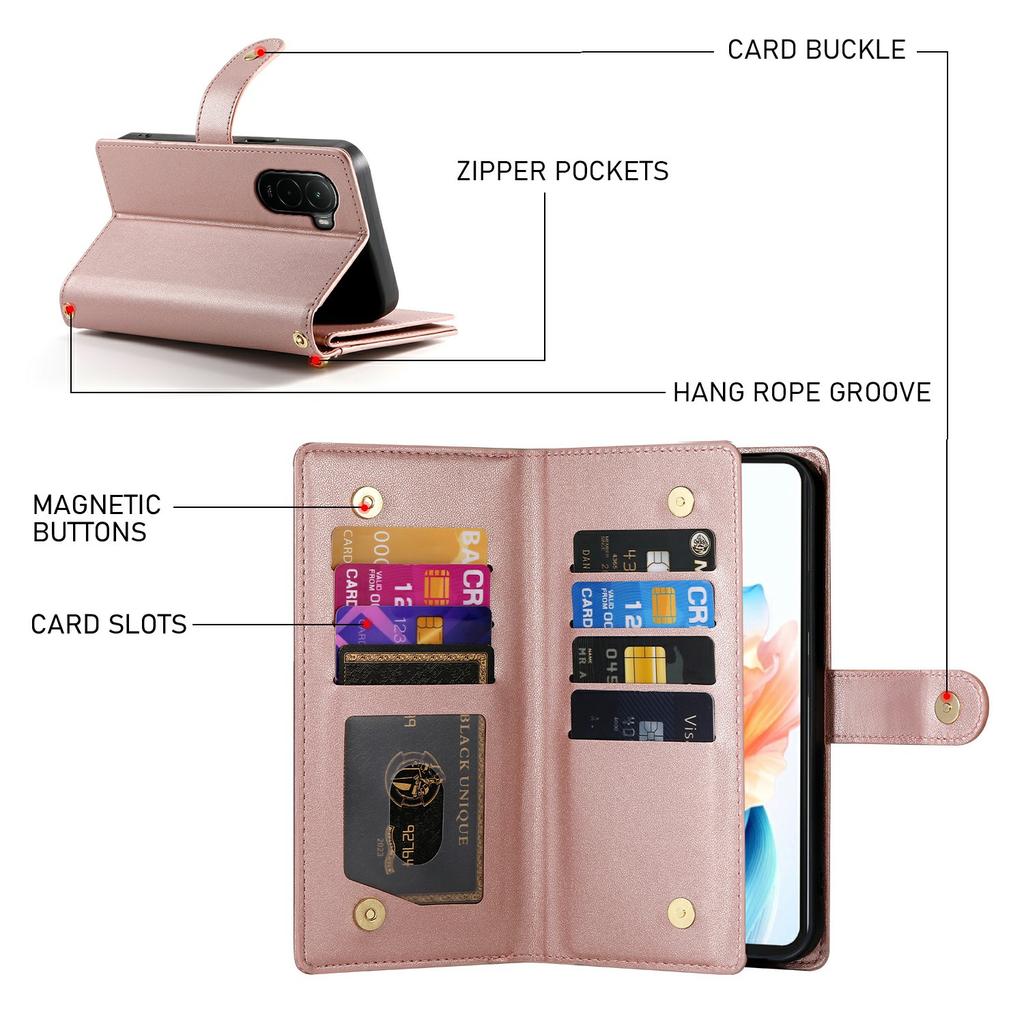 For Xiaomi Poco M7 4G (EU) (171mm) Case Zipper Pocket Wallet Leather Phone Cover with Straps