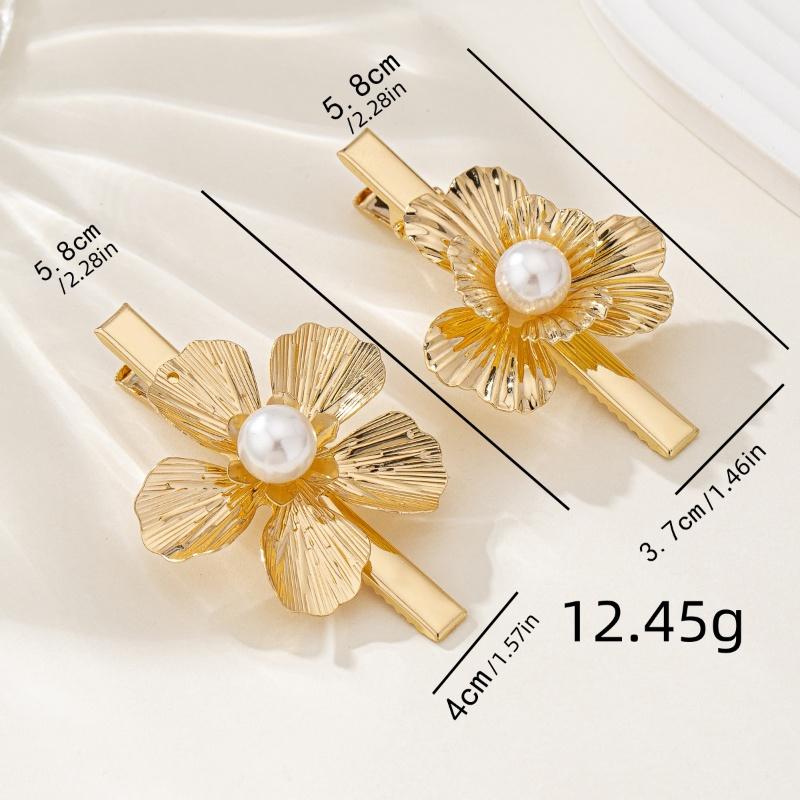 2 Pieces of Exquisite Flower Pearl Hairpins for Women, Luxurious Elegant Bangs Hairpins, Dinner Party High-End Headwear