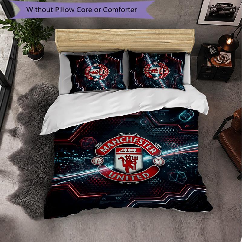 Vzor Manchester United 3dílná sada povlečení Měkký povlak na přikrývku z mikrovlákna s povlaky na polštáře do ložnice