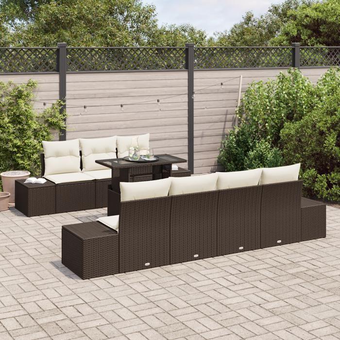 VidaXL Ensemble de Canapés de Jardin de 8 Pièces avec Coussins Marron en Poly Rattan 3349124