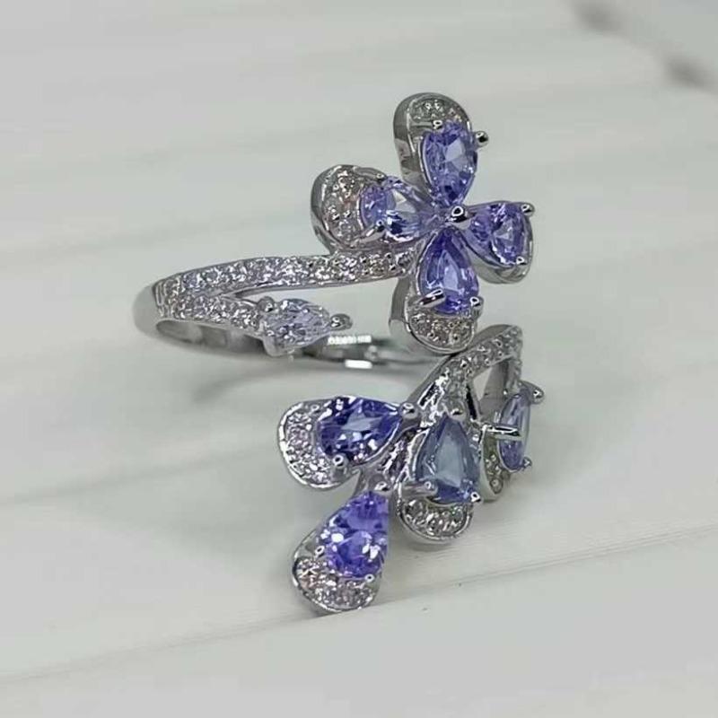 Sace Gems Größenverstellbarer Ring für Damen, 925er-Sterlingsilber, natürlicher Tansanit, Braut, Hochzeit, Party, edler Schmuck, Geschenk