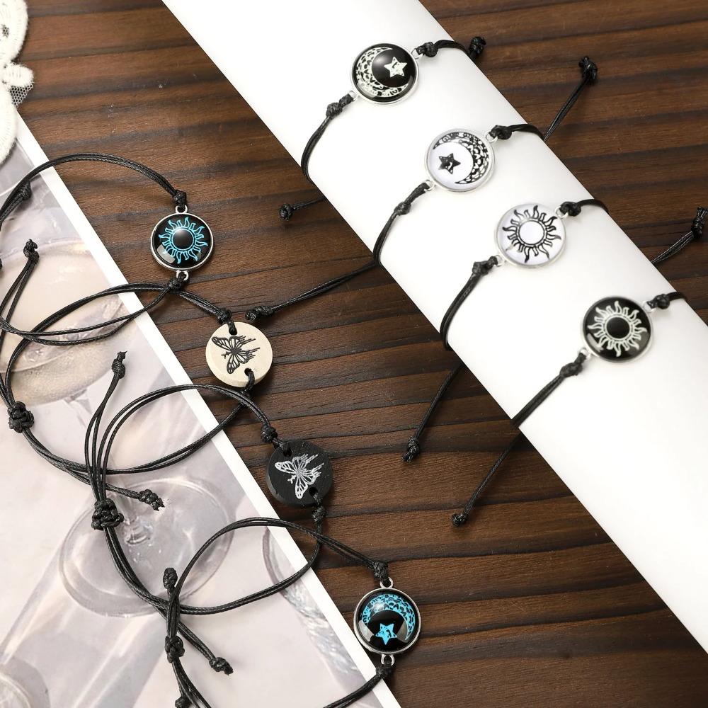 Glow In the Dark Butterfly Sun Moon Rope Bracelets for Women Couples Matching Bracelet Friendship Luminous Jewelry Adjustable
