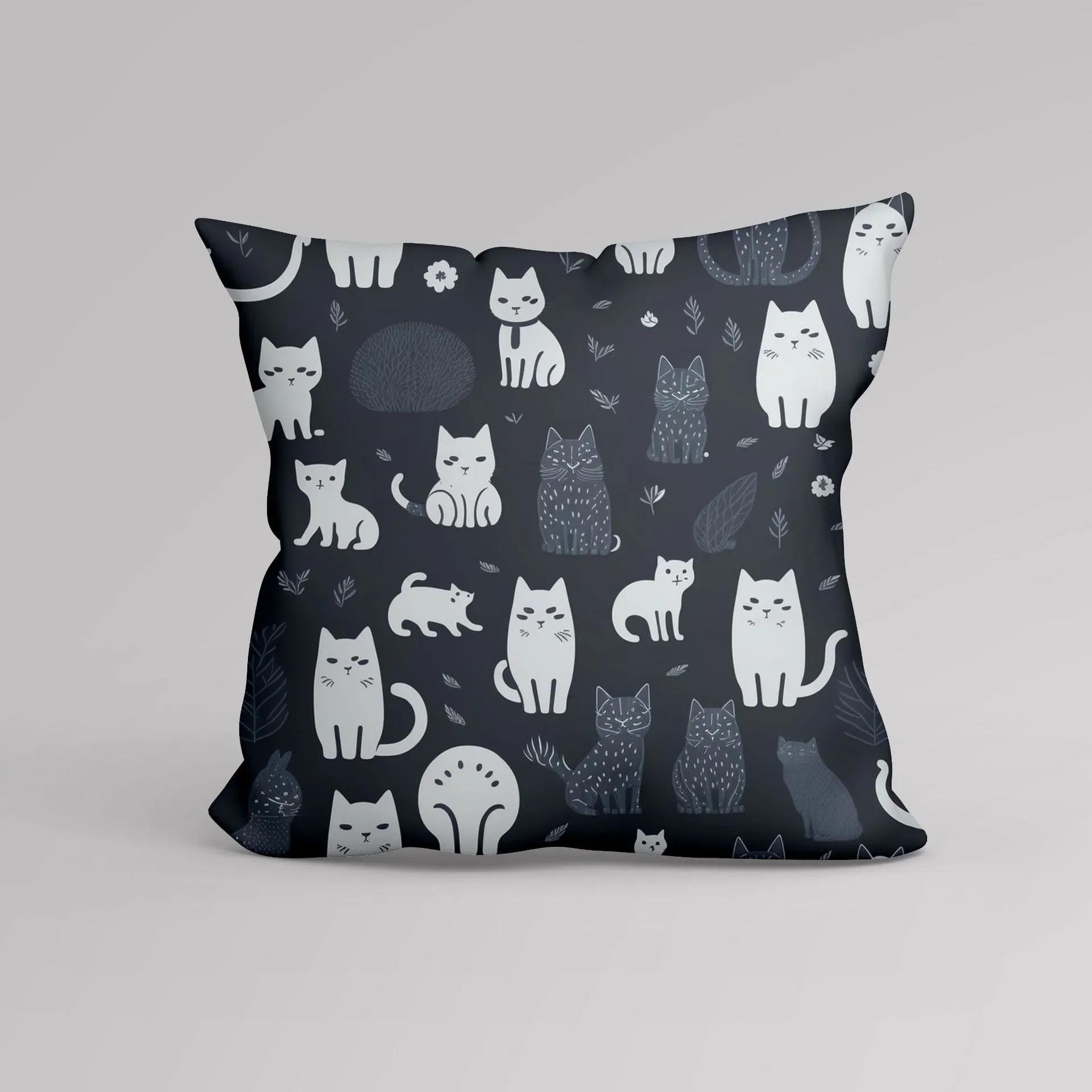 

Подушка для дивана, автомобиля с принтом котенка, простая черно-белая наволочка с изображением мультяшного животного 66x66cm коричневый