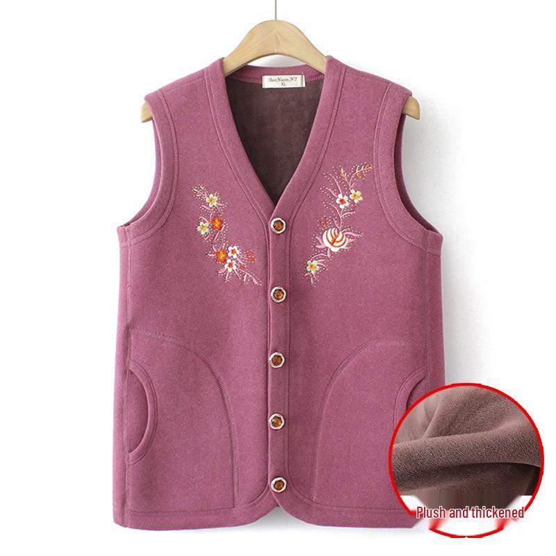 

Женский теплый кардиган-жилет на флисовой подкладке для осени и зимы - Идеально для женщин среднего и пожилого возраста 2XL (105-120 jin)