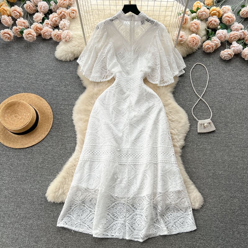 European Gold Style Embroider Ruffle Sleeve Princess Dress Lace