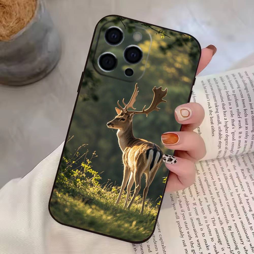 Sika D-Deer Illustration  Phone Case For iPhone 17,16,15,14,13,12,11 Plus,Pro Max,XS,Soft Silicone Black Cover