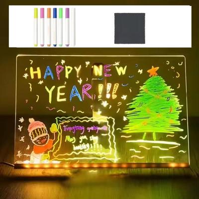 LED Note Board Night Light With Colorful Pens DIY Acrylic Message Board Erasable Painting Drawing Board For Kids Birthday Gift