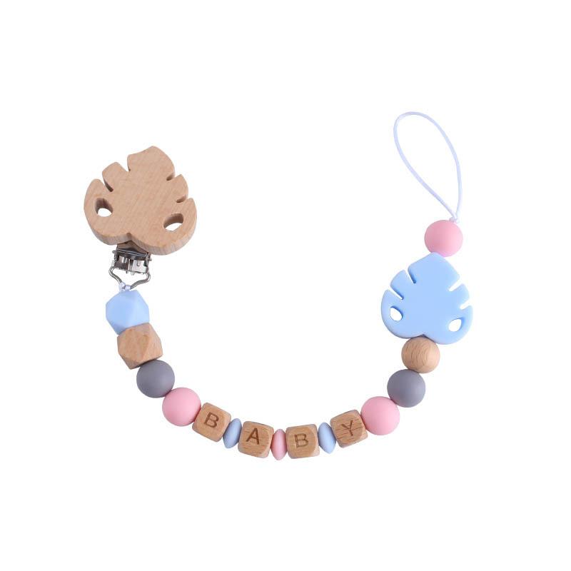DIY Baby Personalized Name Leaf Pacifier Clips Holder Chain Teething Toys Gifts Wooden Ring Anti-drop Chains Babies