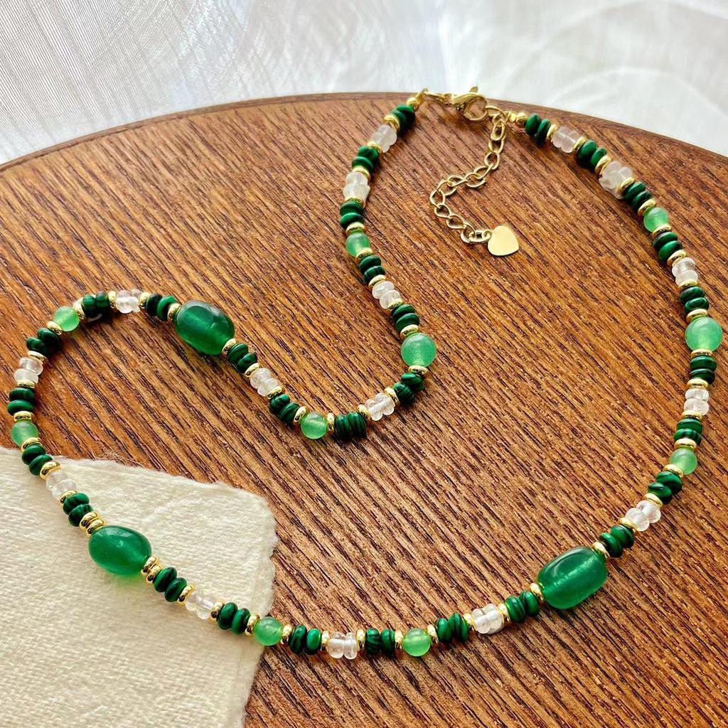 National Style Retro Natural White Crystal, Quartzite Contrasting Color High-End Sense Collarbone Chain Atmosphere Necklace Neck