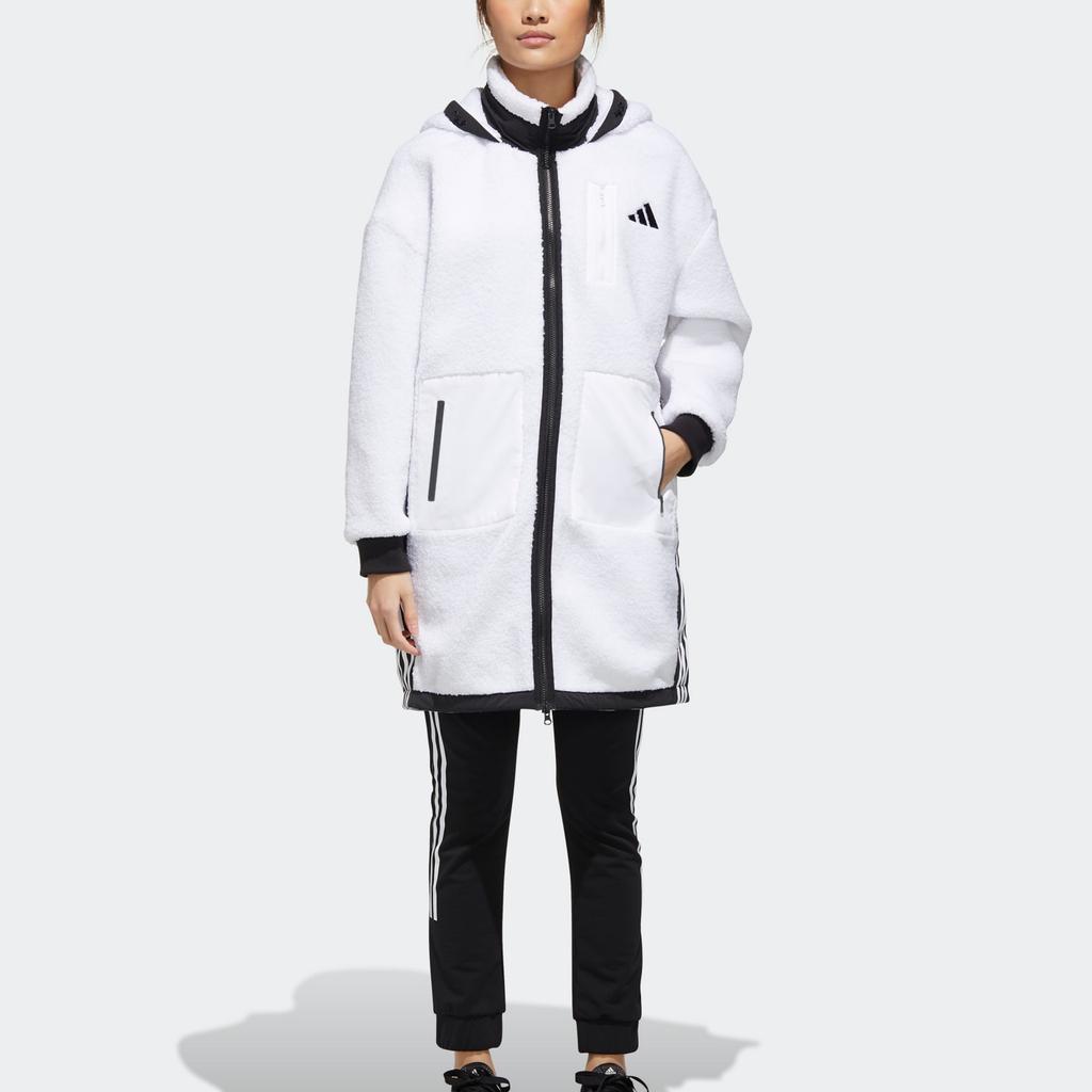 Adidas Městská Boa Dlouhá Bunda Fleece Teplá Středně Dlouhá Bunda s Kapucí Dámská Bunda Bílá GM1427
