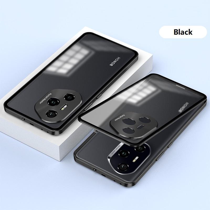 Elastic Snap Magnetic Metal Bumper Frame Case for Honor 300 / 300 Ultra / 300 Pro Clear Frosted PC Lens Protector Back Cover