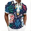 Halloween Themed Short Sleeve Polo, Casual Zip-up with Witch & Pumpkin Prints