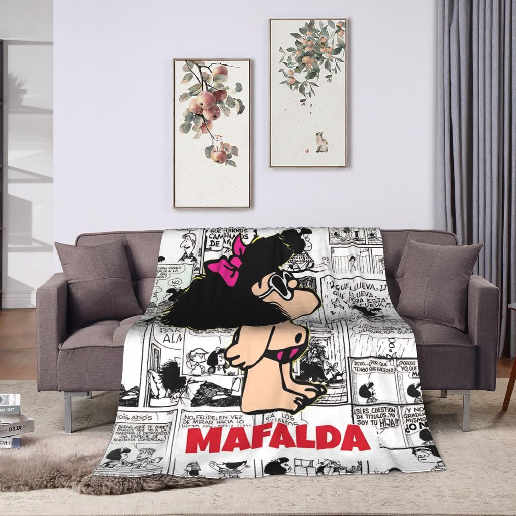 Soft Blanket Travel Office Mafaldas Cartoon Throw Blanket Flannel Bedspread For Couch Chair Pattern Sofa Bed Cover