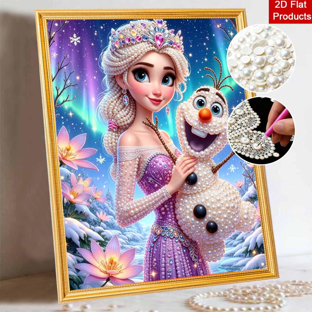 Disney Elsa pearl painting handmade diy pearl art painting simple living room hanging painting decoration with aurora and snowflakes