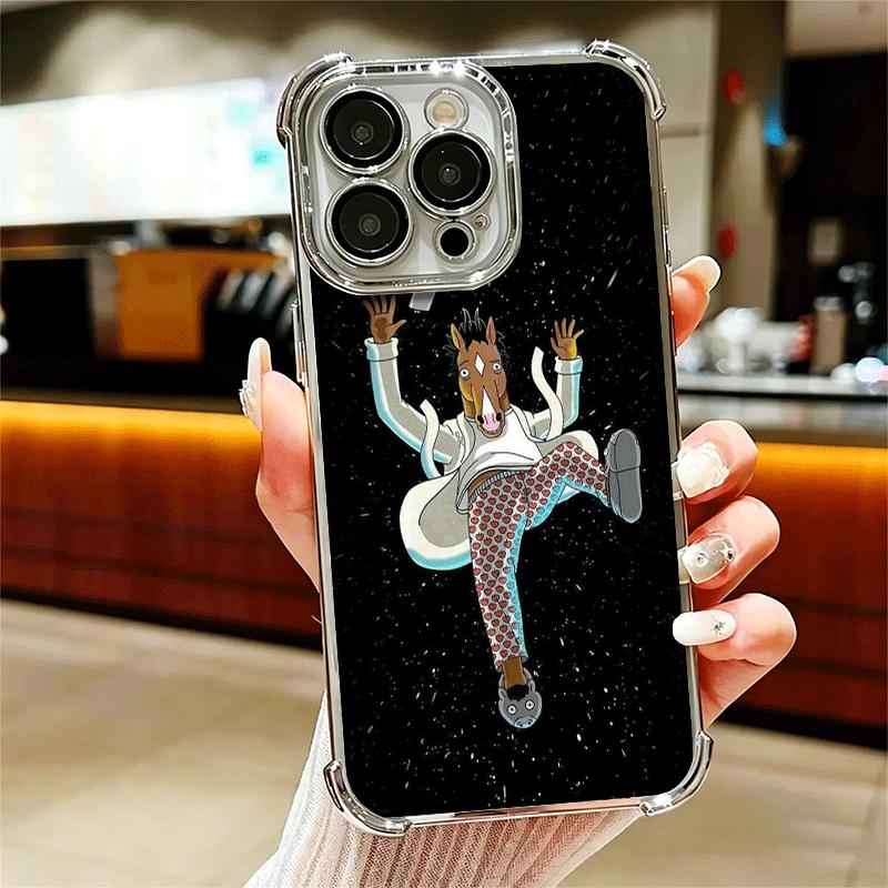 B-BoJack H-Horseman Funny Plating Phone Case For Iphone 16 17 Pro Max Air 16E 14 15 Plus 12 13 Mini Anti-Fall Airabag Cover
