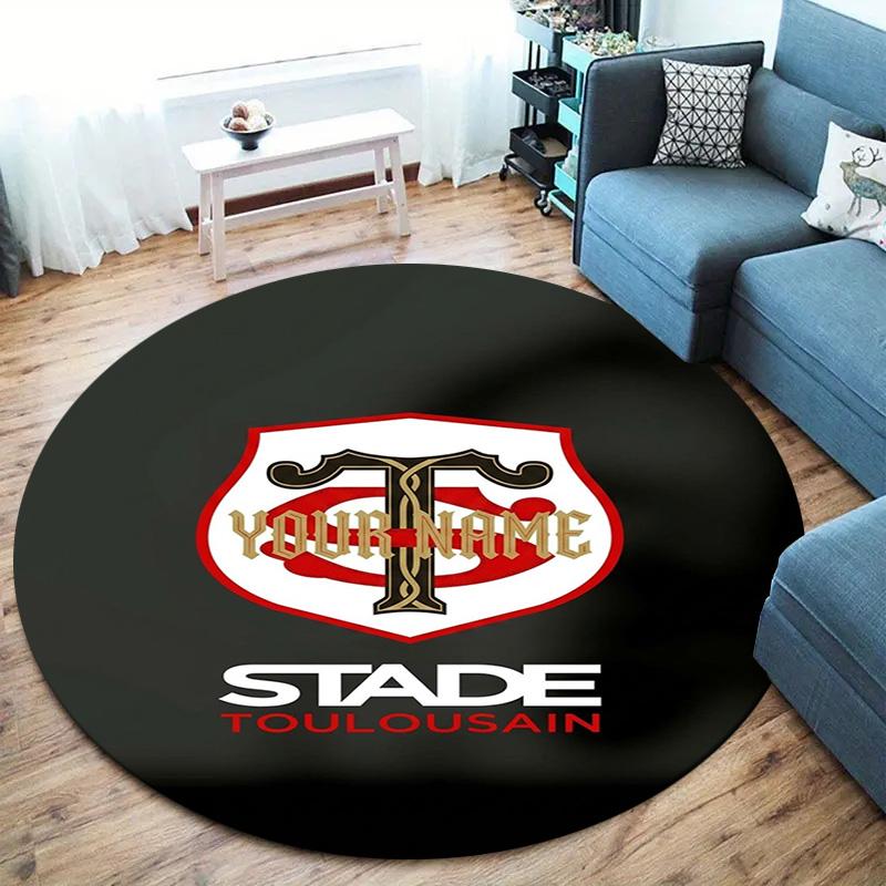 Stade Toulouse Crest Custom Name Round Area Rug Carpet Rug For Living Room Bedroom Sofa Playroom Decor Nonslip Floor Mat