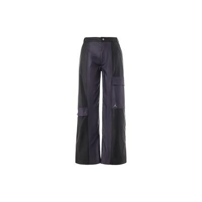 Spliced Multi-Pocket Color-Block Buckle Straight Casual Pants Women Bottoms Purple DJ2720-010