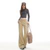 Women's Khaki Micro-Flared Casual Pants - Loose Fit, Autumn Retro Slimming Jeans