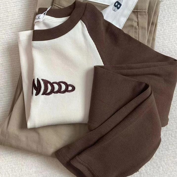 Letter Print T-Shirt Women Spring Long Sleeve Patchwork Tops Retro Contrast Color Crop Top Hot Girl Skinny Y2K