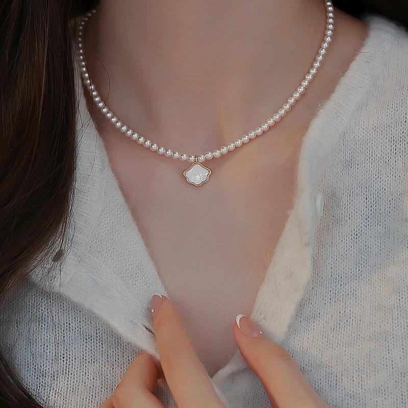 Shell pearl necklace new super fairy sweet small fresh love zircon collarbone chain neck chain design sense