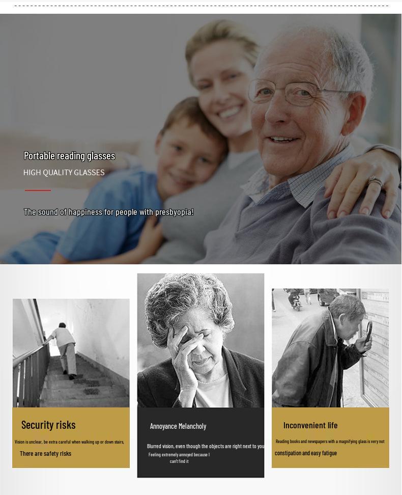 Foldable HD Anti-Blue Light Reading Glasses for Seniors with Metal Frame - Men & Women