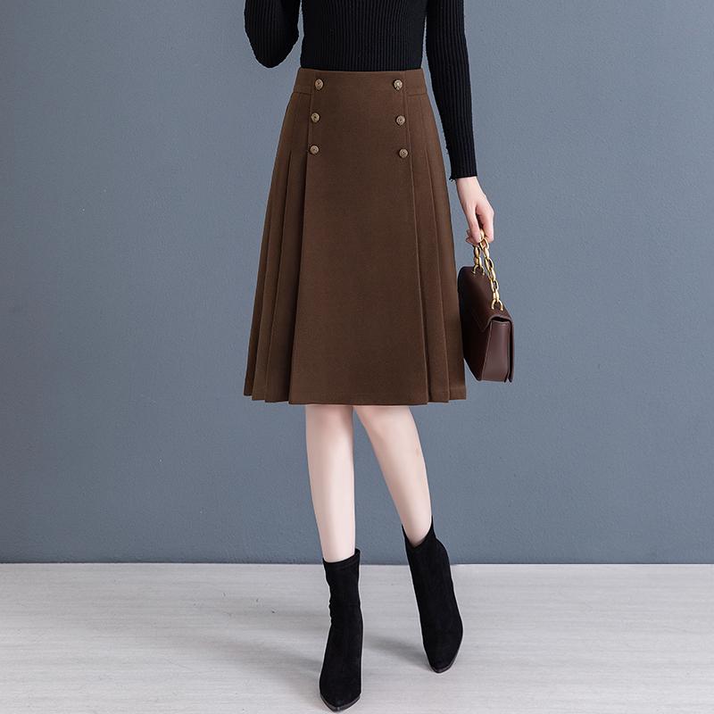 Woodpecker Women s Wool A-line Midi Skirt - 2025 Autumn/Winter High Waist Slimming Petite L кофейный
