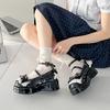 Sweet Leather Shoes Round Toe Bow Platform Strap Color Block Single Shoes