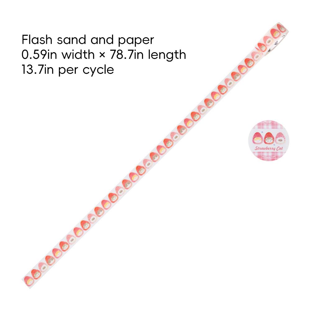 

15mm*200cm Dingding Cake Shop Series Kawaii Strawberry Sparkling Sand Washi Tape Creative DIY Scrapbook Journal Masking Tape Stationery Strawberry Cat
