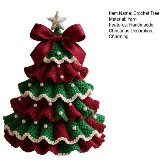 Handmade Crochet Christmas Tree DIY Xmas Tree Crochet Craft Starter Set with Bow And Faux Pearl for Beginners Knitting Holiday Decoration for