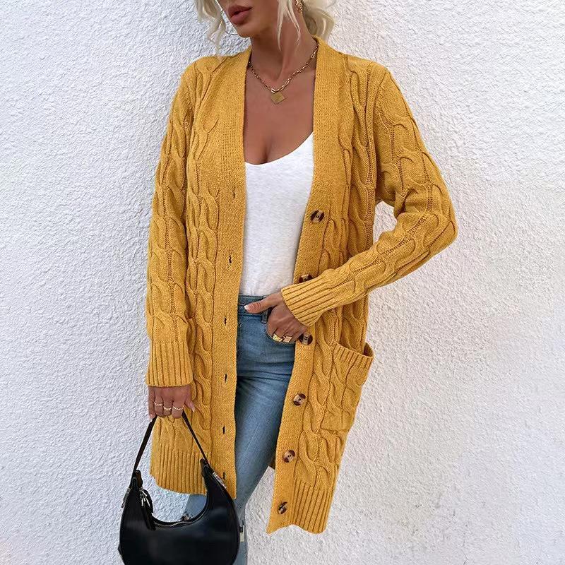 TIFICY Women's Fashion Casual Fall Winter Solid Color Print Long Sleeve V-Neck Sweaters