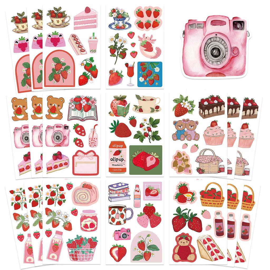 8 Korean Cartoon Strawberry Collage Stickers Can Be DIY Decorative Guka Hand Account Small Card Mobile Phone Case