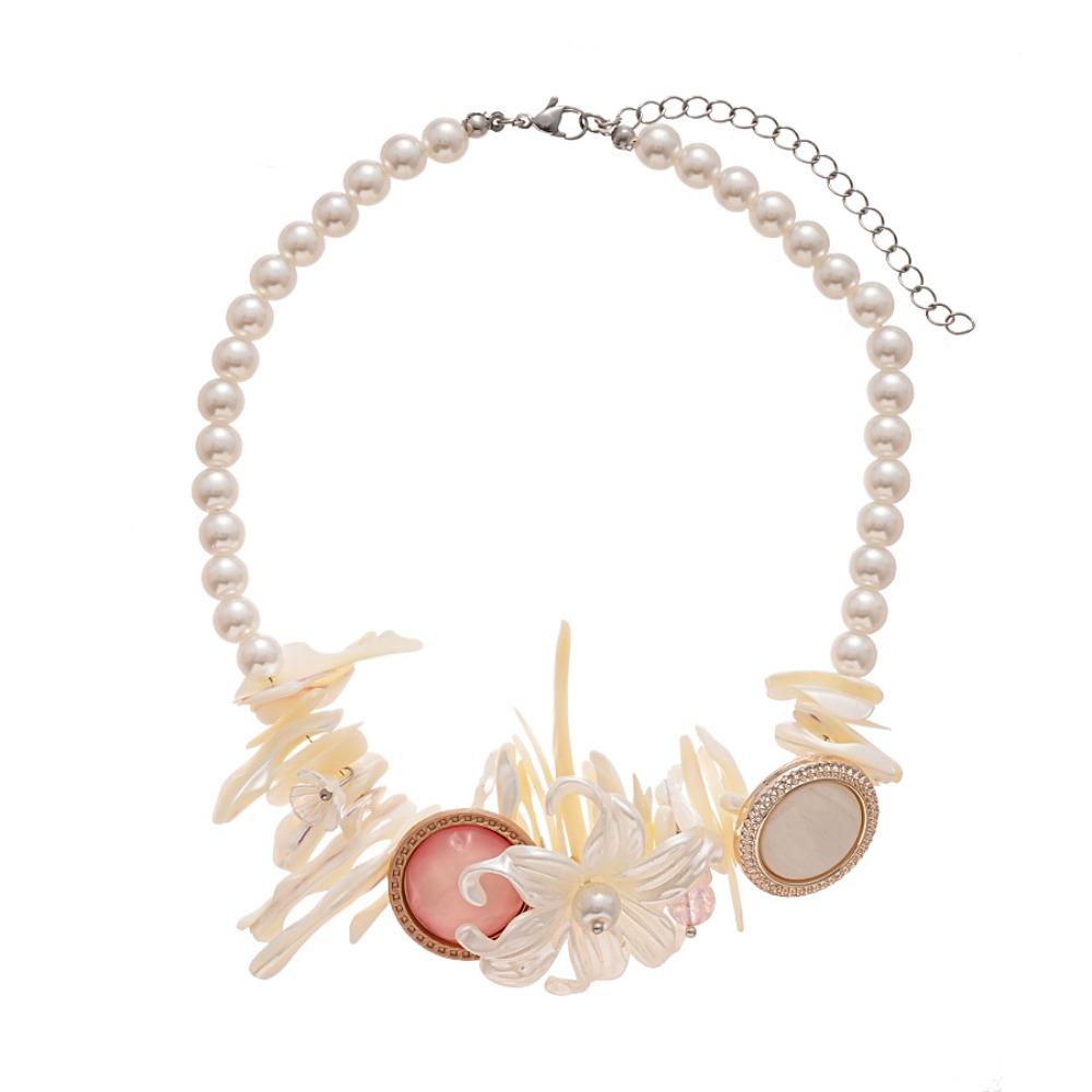 Resin Beach Necklace Jewelry Petal Pearl Beaded Choker Fashion Iris Flower Pendant Necklace  Gift