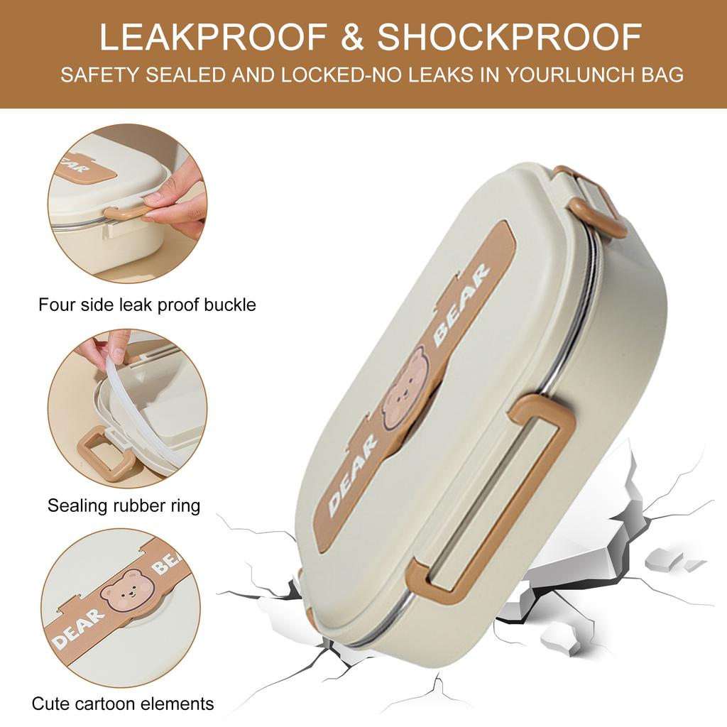 304 Stainless Steel Lunch Box Insulation Foot Container Microwavable Students Bento Case With Spoons or Chopsticks