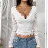 Y2K Sexy Deep V Cutout Lace Pullover - Spring/Summer 2025 Women's Top, European & American Sweet and Spicy Style