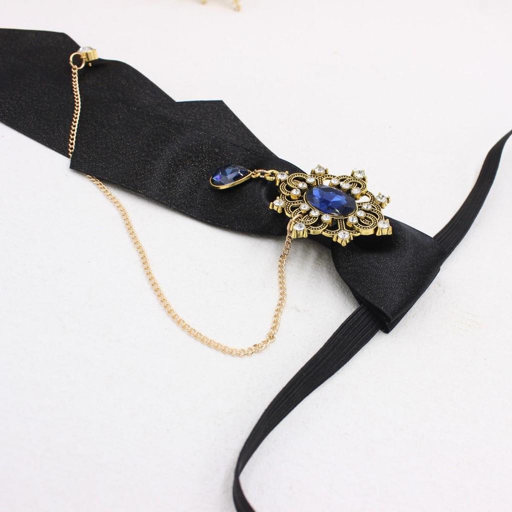 Retro College-Style Gemstone Streamer with Metal Chain - Unisex, No-Tie Design (TS365)