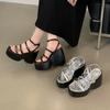 Eilyken Sexy Klobige Plateau Sandalen mit Schmalen Riemen Damen High Heels Schuhe Design Stil Schnallenschuh Sandalen für Damen