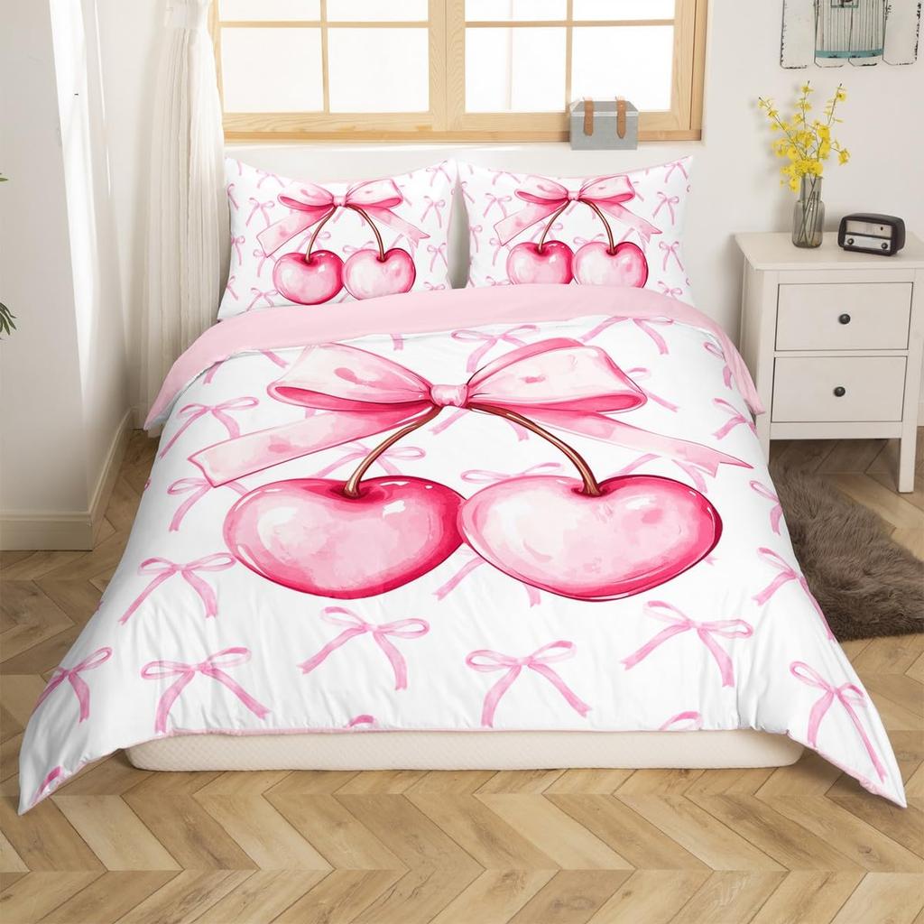 Kids Cherry Duvet Cover Sets Queen King Size Cherry Pattern Bedding Set Cute Fruit Comforter Cover No Comforter Lightweight Down