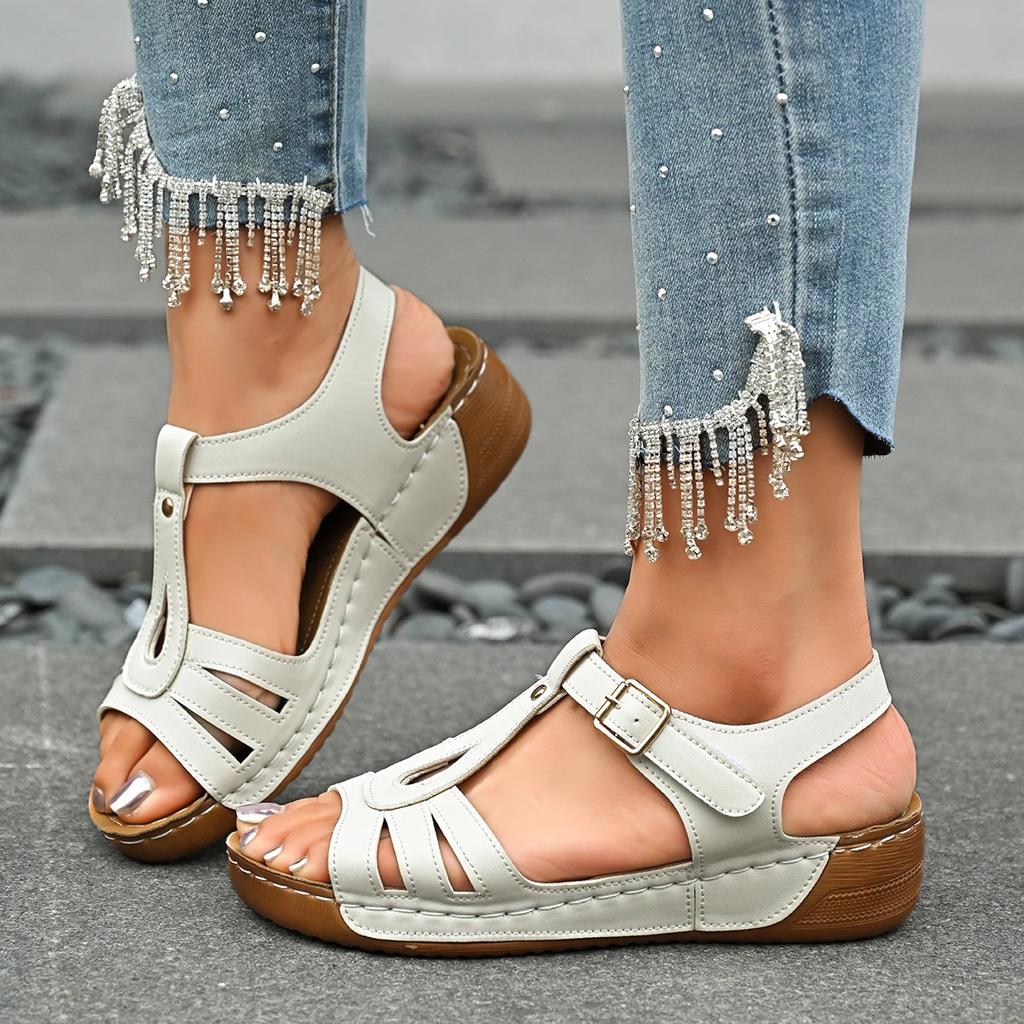 Sandales Plates d'Été à Bout Rond pour Femmes Sexy Légères Confortables Antidérapantes Extérieures Nouveau Style Bouche Légère Chaussures Décontractées